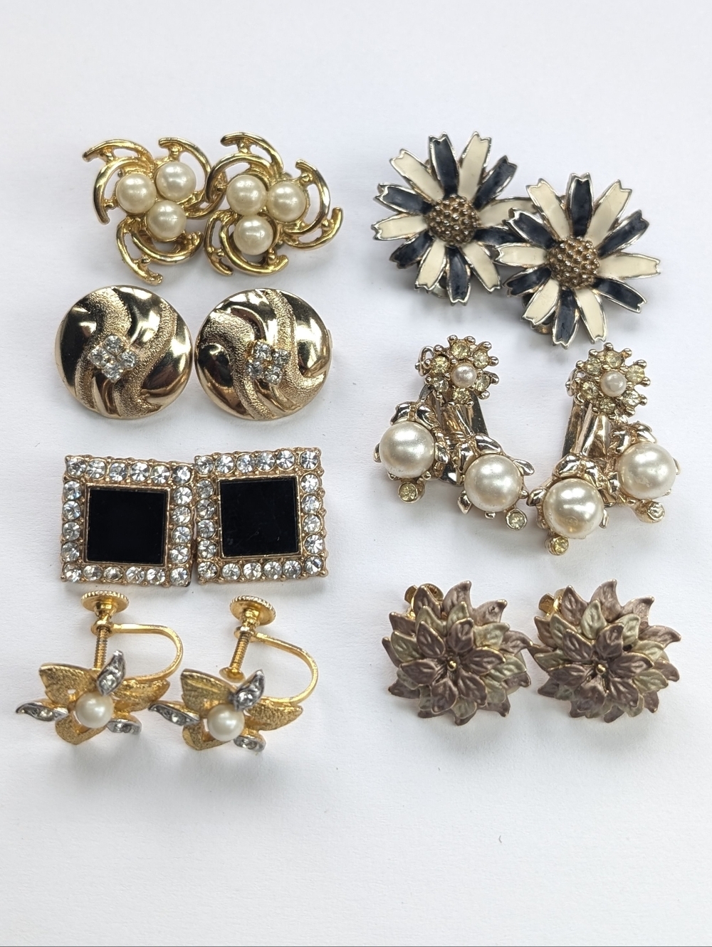 Vintage Earrings Lot Gold Tone 7 Pairs